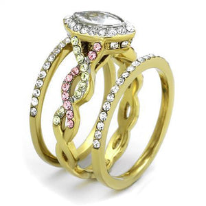 TK2129 - Two-Tone IP Gold (Ion Plating) Stainless Steel Ring with AAA Grade CZ  in Clear
