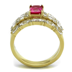 TK2134 - IP Gold(Ion Plating) Stainless Steel Ring with AAA Grade CZ  in Ruby