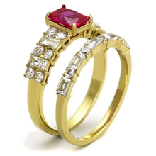 Load image into Gallery viewer, TK2134 - IP Gold(Ion Plating) Stainless Steel Ring with AAA Grade CZ  in Ruby