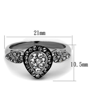 TK2136 - Two-Tone IP Black Stainless Steel Ring with Top Grade Crystal  in Black Diamond