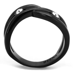 TK2137 - IP Black(Ion Plating) Stainless Steel Ring with Top Grade Crystal  in Clear