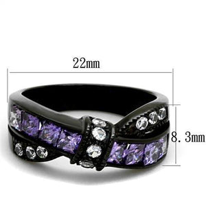 TK2140 - IP Black(Ion Plating) Stainless Steel Ring with AAA Grade CZ  in Amethyst