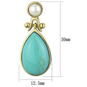 TK2151 - IP Gold(Ion Plating) Stainless Steel Earrings with Synthetic Turquoise in Turquoise