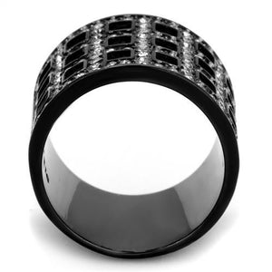 TK2155 - IP Black(Ion Plating) Stainless Steel Ring with Top Grade Crystal  in Black Diamond