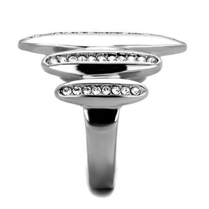 TK2156 - High polished (no plating) Stainless Steel Ring with Top Grade Crystal  in Clear