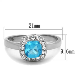 TK2161 - High polished (no plating) Stainless Steel Ring with Synthetic Synthetic Glass in Sea Blue