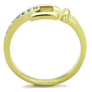 TK2164 - Two-Tone IP Gold (Ion Plating) Stainless Steel Ring with Top Grade Crystal  in Clear