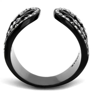 TK2166 - IP Black(Ion Plating) Stainless Steel Ring with Top Grade Crystal  in Black Diamond