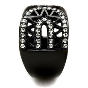 TK2166 - IP Black(Ion Plating) Stainless Steel Ring with Top Grade Crystal  in Black Diamond