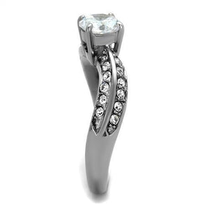 TK2171 - High polished (no plating) Stainless Steel Ring with AAA Grade CZ  in Clear