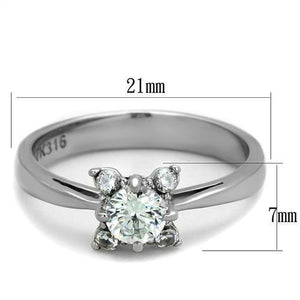TK2172 - High polished (no plating) Stainless Steel Ring with AAA Grade CZ  in Clear
