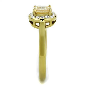 TK2173 - IP Gold(Ion Plating) Stainless Steel Ring with AAA Grade CZ  in Champagne