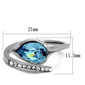 TK2174 - High polished (no plating) Stainless Steel Ring with Top Grade Crystal  in Sea Blue