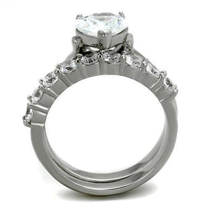 TK2176 - High polished (no plating) Stainless Steel Ring with AAA Grade CZ  in Clear