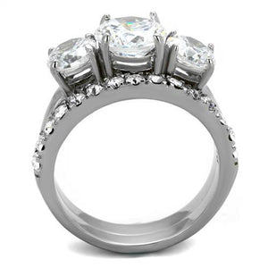 TK2177 - High polished (no plating) Stainless Steel Ring with AAA Grade CZ  in Clear