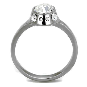 TK2183 - High polished (no plating) Stainless Steel Ring with Top Grade Crystal  in Clear