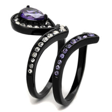Load image into Gallery viewer, TK2186 - IP Black(Ion Plating) Stainless Steel Ring with AAA Grade CZ  in Amethyst