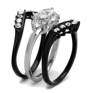 TK2188 - Two-Tone IP Black Stainless Steel Ring with AAA Grade CZ  in Clear