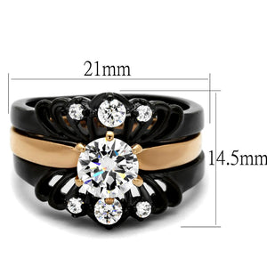 TK2189 - IP Rose Gold+ IP Black (Ion Plating) Stainless Steel Ring with AAA Grade CZ  in Clear