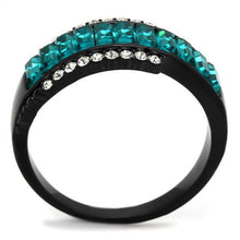 Load image into Gallery viewer, TK2190 - IP Black(Ion Plating) Stainless Steel Ring with Top Grade Crystal  in Blue Zircon