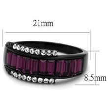 Load image into Gallery viewer, TK2191 - IP Black(Ion Plating) Stainless Steel Ring with Top Grade Crystal  in Amethyst