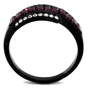 TK2191 - IP Black(Ion Plating) Stainless Steel Ring with Top Grade Crystal  in Amethyst