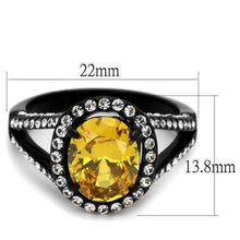 Load image into Gallery viewer, TK2193 - IP Black(Ion Plating) Stainless Steel Ring with AAA Grade CZ  in Topaz