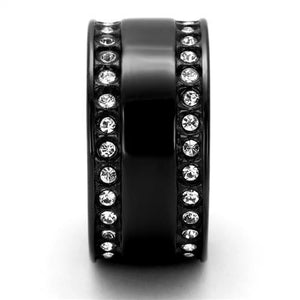 TK2195 - IP Black(Ion Plating) Stainless Steel Ring with Top Grade Crystal  in Clear