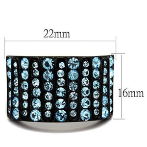 TK2198 - IP Black(Ion Plating) Stainless Steel Ring with Top Grade Crystal  in Sea Blue
