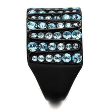 Load image into Gallery viewer, TK2198 - IP Black(Ion Plating) Stainless Steel Ring with Top Grade Crystal  in Sea Blue