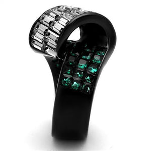 TK2199 - IP Black(Ion Plating) Stainless Steel Ring with Synthetic Synthetic Glass in Blue Zircon
