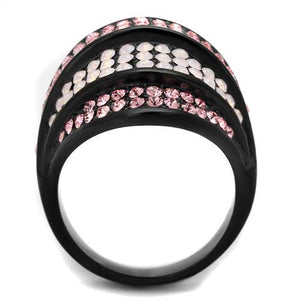 TK2201 - IP Black(Ion Plating) Stainless Steel Ring with Top Grade Crystal  in Multi Color