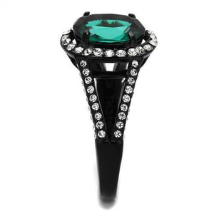 TK2202 - IP Black(Ion Plating) Stainless Steel Ring with Synthetic Synthetic Glass in Blue Zircon
