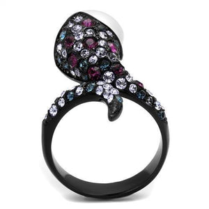 TK2203 - IP Black(Ion Plating) Stainless Steel Ring with Synthetic Pearl in White