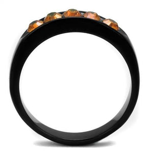 TK2206 - IP Black(Ion Plating) Stainless Steel Ring with Top Grade Crystal  in Champagne