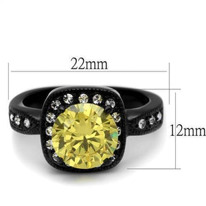 TK2208 - IP Black(Ion Plating) Stainless Steel Ring with AAA Grade CZ  in Topaz