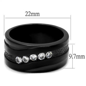TK2210 - IP Black(Ion Plating) Stainless Steel Ring with AAA Grade CZ  in Clear