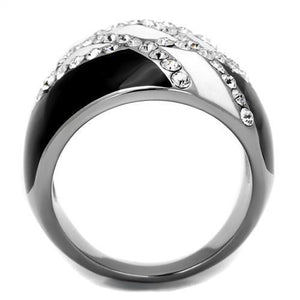 TK2211 - High polished (no plating) Stainless Steel Ring with Top Grade Crystal  in Clear