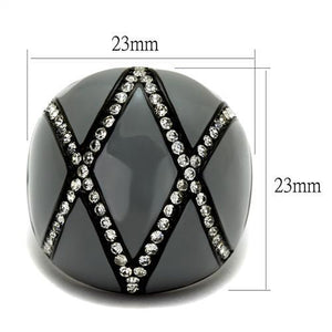 TK2216 - IP Black(Ion Plating) Stainless Steel Ring with Top Grade Crystal  in Clear