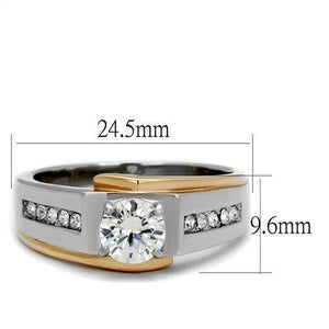 TK2218 - Two-Tone IP Rose Gold Stainless Steel Ring with AAA Grade CZ  in Clear
