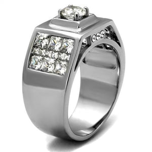 TK2220 - High polished (no plating) Stainless Steel Ring with AAA Grade CZ  in Clear
