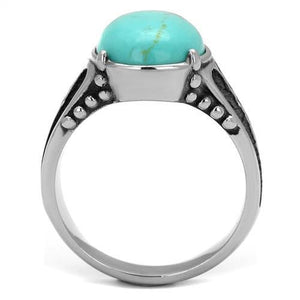 TK2228 - High polished (no plating) Stainless Steel Ring with Synthetic Turquoise in Turquoise