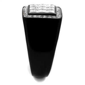 TK2230 - Two-Tone IP Black Stainless Steel Ring with AAA Grade CZ  in Clear