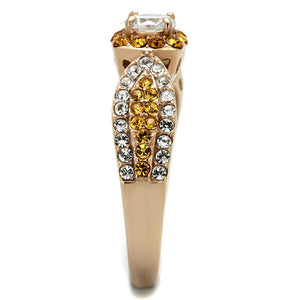TK2250 - IP Rose Gold(Ion Plating) Stainless Steel Ring with AAA Grade CZ  in Clear