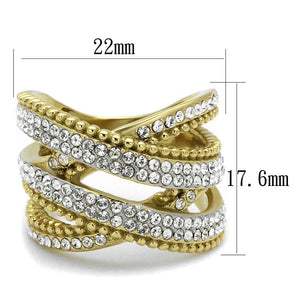 TK2252 - Two-Tone IP Gold (Ion Plating) Stainless Steel Ring with Top Grade Crystal  in Clear