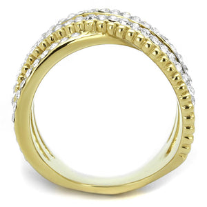 TK2252 - Two-Tone IP Gold (Ion Plating) Stainless Steel Ring with Top Grade Crystal  in Clear