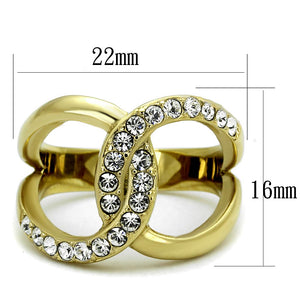 TK2253 - Two-Tone IP Gold (Ion Plating) Stainless Steel Ring with Top Grade Crystal  in Clear