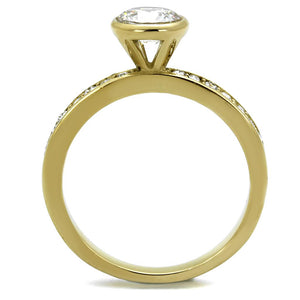 TK2254 - IP Gold(Ion Plating) Stainless Steel Ring with AAA Grade CZ  in Clear