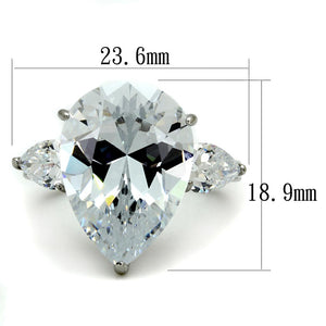 TK2256 - High polished (no plating) Stainless Steel Ring with AAA Grade CZ  in Clear
