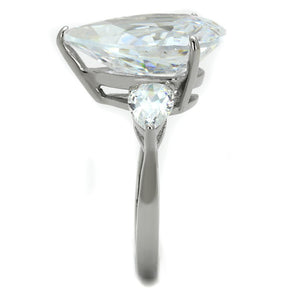 TK2256 - High polished (no plating) Stainless Steel Ring with AAA Grade CZ  in Clear